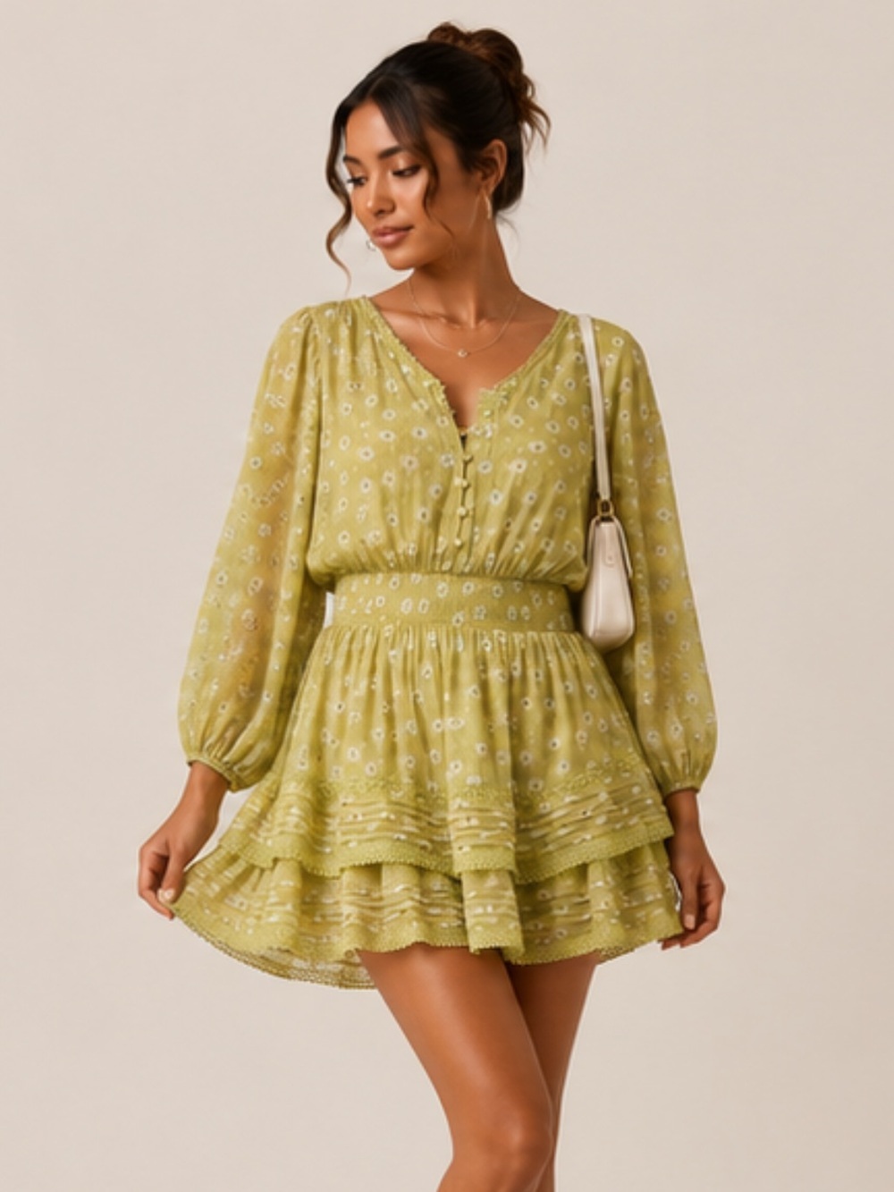NWT Aerie Rock 'n' Ruffle Floral Mini Dress Green Size L